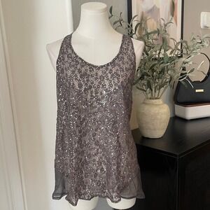 Fairy Lace Sequin Tank Top Womens Large Gray Racerback silver y2k